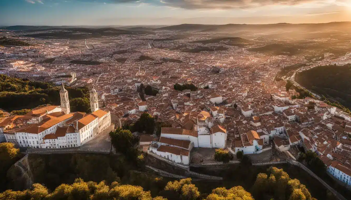 An Aerial View Of The Diverse Cityscape Of Castelo Branco, Featuring Different Faces, Outfits, And A Bustling Atmosphere.