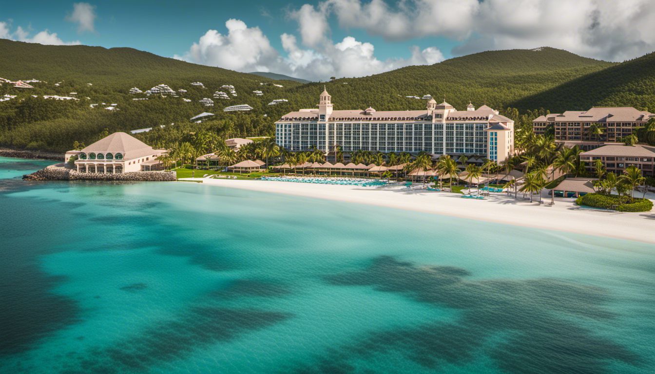 Oceanfront View Of The Ritz-Carlton, St Thomas, With Palm Trees, Turquoise Waters, And A Bustling Atmosphere.
