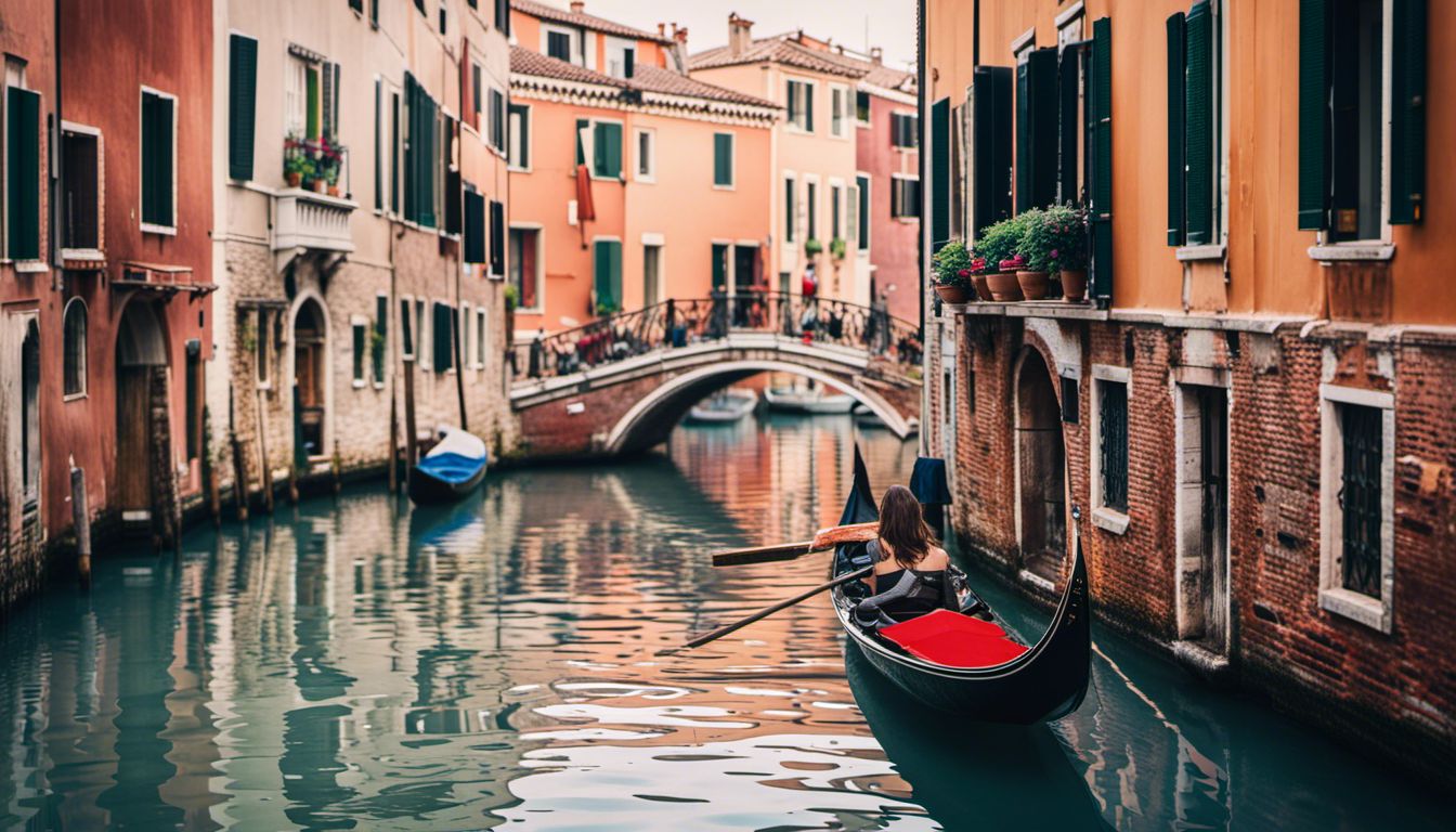 A Scenic Gondola Ride Through A Colorful Canal With Diverse People, Buildings, And Bustling Atmosphere.