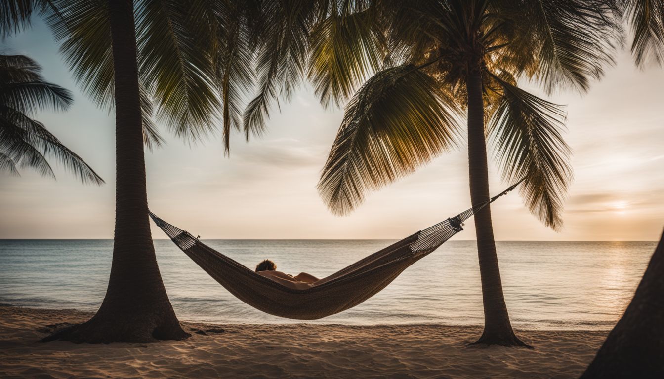 A Serene Hammock On A Beautiful Tropical Beach With Diverse People Enjoying The Surroundings.