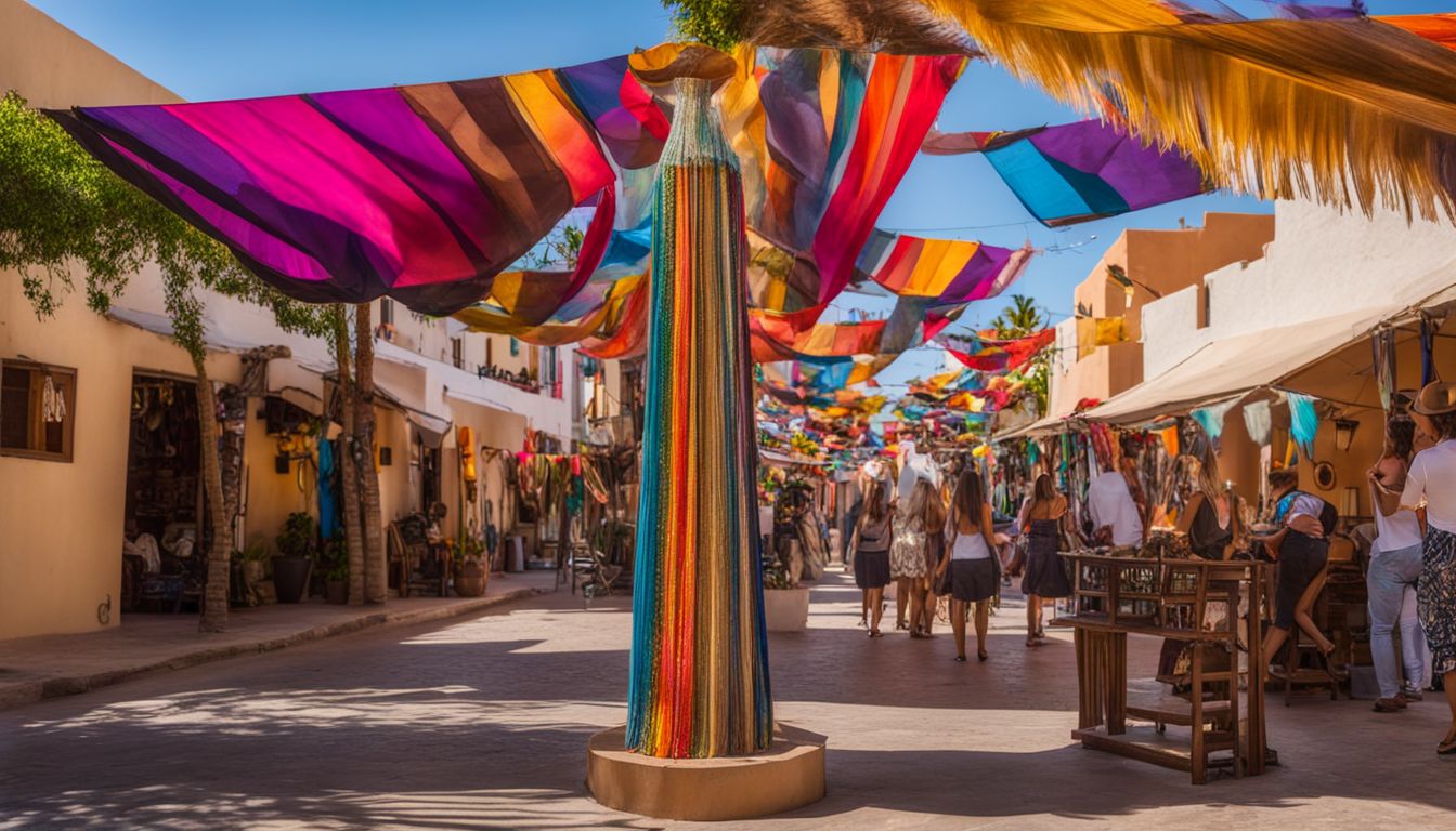 Colorful Art Installations Displayed Along A Vibrant Street During San Jose Del Cabo Art Walk.