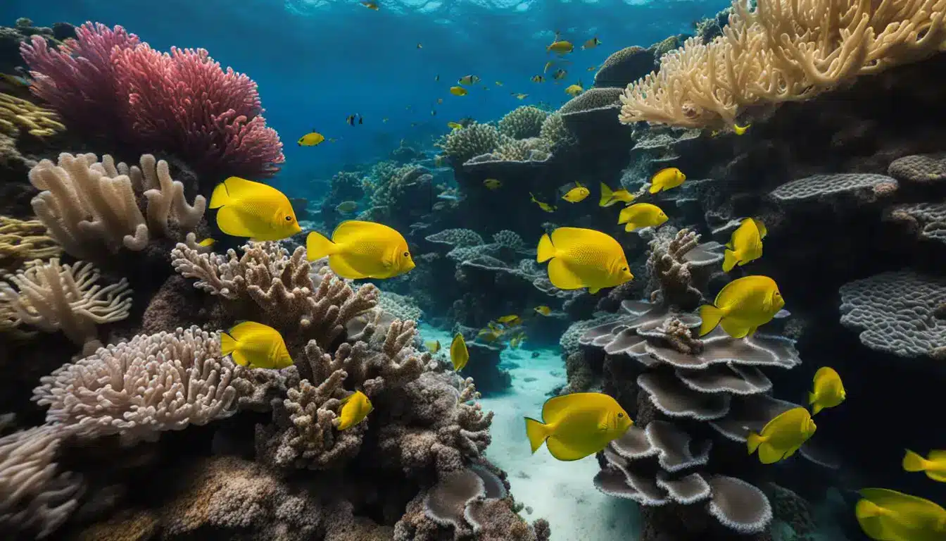 A Diverse And Vibrant Underwater Coral Reef With Colorful Fish Swimming, Captured In High-Quality Detail By A Professional Photographer.