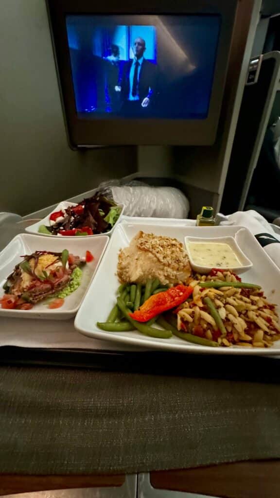 American 787 Business Class Lisbon Food With Tv