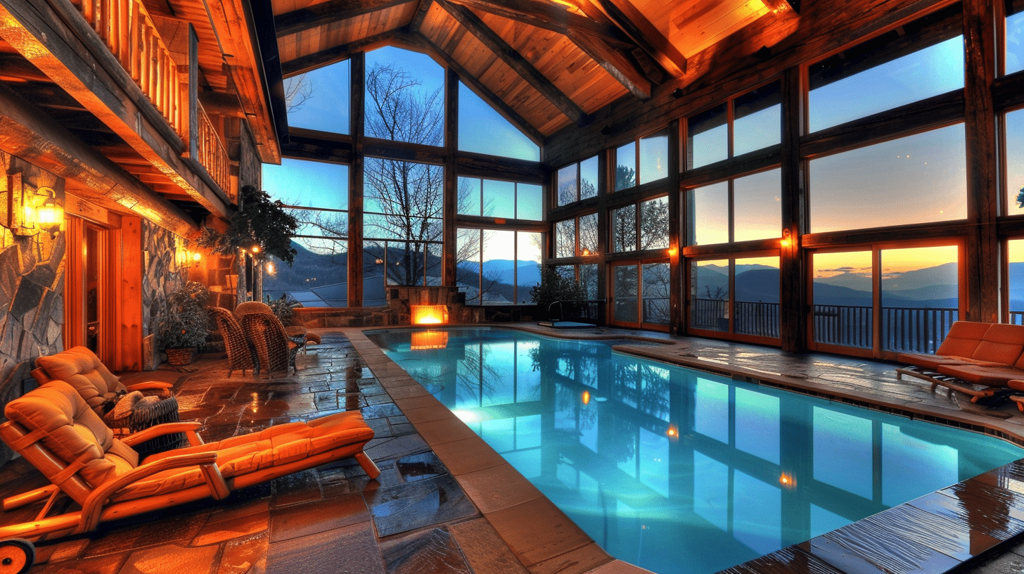 Cabin Pool Sunset Wide 1