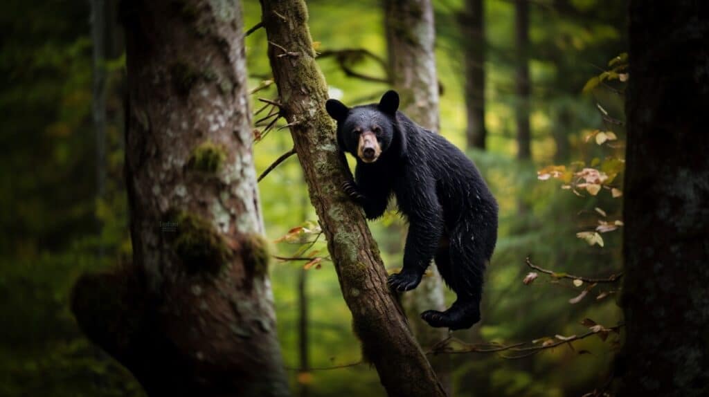 Black Bear Climbing A Tree In The Great Smoky Mountains National Park
